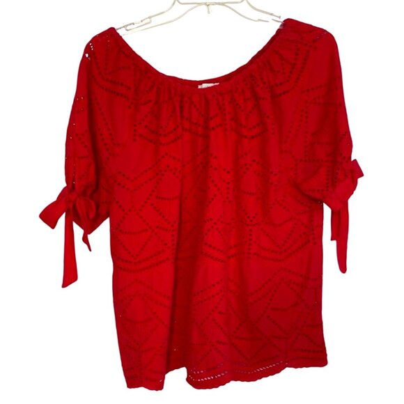 Sundance Women's Hot Pink Eyelet Blouse with Tie Sleeves Peasant Cottagecore - Picture 1 of 8